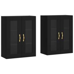 Lot de 2 armoires murales pratiques et &eacute;l&eacute;gantes 69,5 x 34 x 90 cm en bois d'ing&eacute;nierie noir 02_005