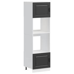 Lot de 2 armoires de four compactes avec pieds r&eacute;glables 60 x 57 x 207 cm en bois d'ing&eacute;nierie noir