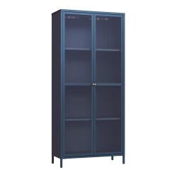 Armoire &eacute;tag&egrave;re meuble de rangement vitr&eacute;e acier verre 180 x 80 x 35 cm bleu marine 03_0008935
