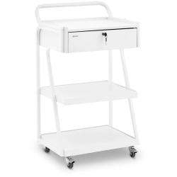Chariot esth&eacute;tique 1 tiroir verrouillable 3 &eacute;tag&egrave;res max. 80 kg blanc caoutchouc mdf acier blanc 14