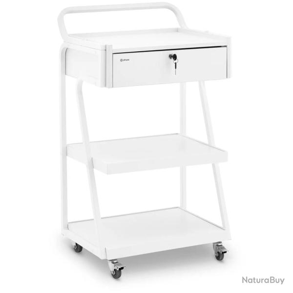 Chariot esth�tique 1 tiroir verrouillable 3 �tag�res max. 80 kg blanc caoutchouc mdf acier blanc 14
