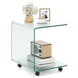 Table d'appoint lat&eacute;rale en C 40 x 45 x 48 cm avec espace de rangement roulant et design moderne en