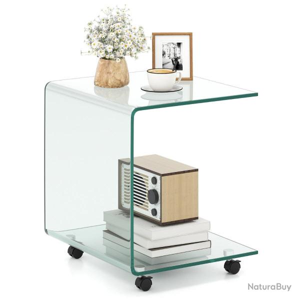 Table d'appoint lat�rale en C 40 x 45 x 48 cm avec espace de rangement roulant et design moderne en
