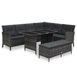 Salon de jardin meuble d'ext&eacute;rieur ensemble de mobilier 3 pi&egrave;ces avec coussins r&eacute;sine tress&eacute;e gris