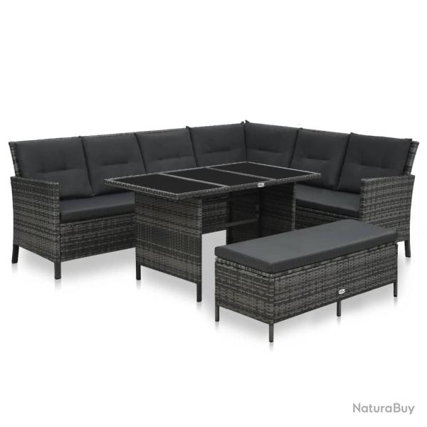 Salon de jardin meuble d'ext�rieur ensemble de mobilier 3 pi�ces avec coussins r�sine tress�e gris