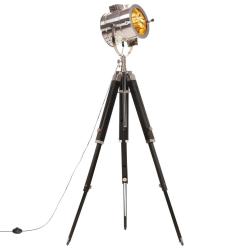 Lampadaire &agrave; tr&eacute;pied vintage r&eacute;glable 95 x 165 cm ambiance chaleureuse design r&eacute;tro en bois noir 02