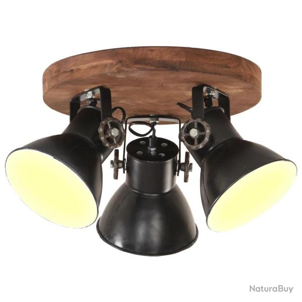 Plafonnier industriel avec 3 abat-jour 42 x 27 cm ambiance cosy salon en fer noir 02_0046651