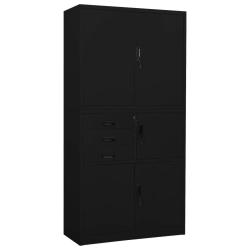 Armoire de bureau avec casier et 3 &eacute;tag&egrave;res r&eacute;glables 90 x 40 x 180 cm design moderne en acier noir