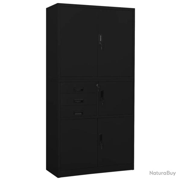 Armoire de bureau avec casier et 3 �tag�res r�glables 90 x 40 x 180 cm design moderne en acier noir
