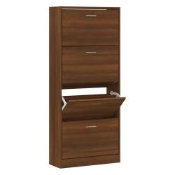 Armoire &agrave; chaussures moderne avec tiroirs rabattables 63 x 24 x 147 cm en bois d'ing&eacute;nierie ch&ecirc;ne m