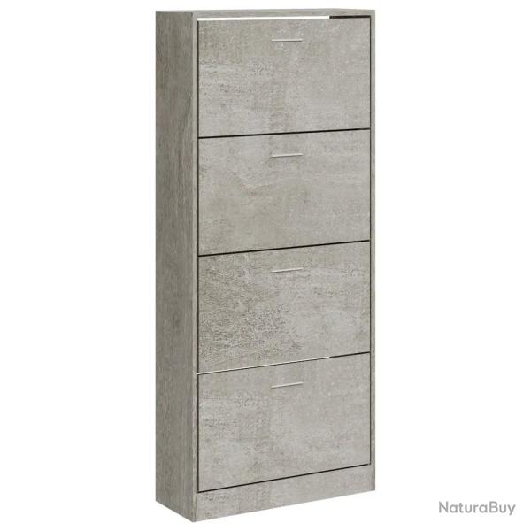 Armoire � chaussures moderne design avec 4 tiroirs 63 x 24 x 147 cm en bois d'ing�nierie gris b�ton