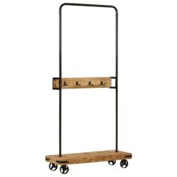 Porte-v&ecirc;tements compact en bois de manguier massif avec tringle et crochets style minimaliste 90 x