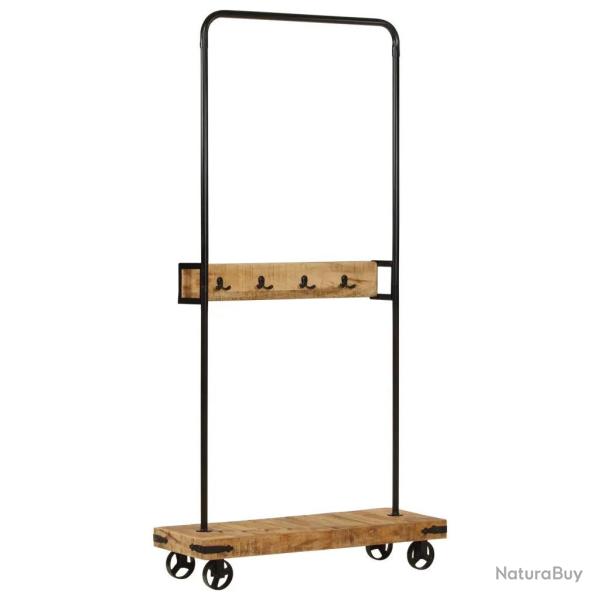 Porte-v�tements compact en bois de manguier massif avec tringle et crochets style minimaliste 90 x