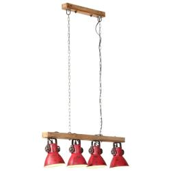 Plafonnier &agrave; 4 abat-jour style industriel salon bureau 90 x 24 x 111 cm en fer rouge d&eacute;lav&eacute; 02_0047