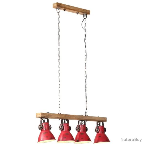 Plafonnier � 4 abat-jour style industriel salon bureau 90 x 24 x 111 cm en fer rouge d�lav� 02_0047