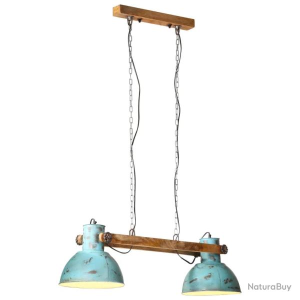 Lampe suspendue industrielle 85 x 28 x 109 cm avec 2 abat-jour en fer bleu d�lav� 02_0047496