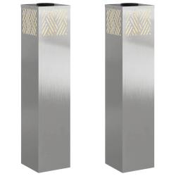 Lot de 2 lampes de chemin solaires LED design moderne jardin 18 x 18 x 80 cm en acier inoxydable ar