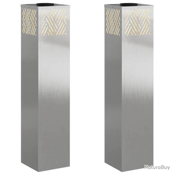 Lot de 2 lampes de chemin solaires LED design moderne jardin 18 x 18 x 80 cm en acier inoxydable ar
