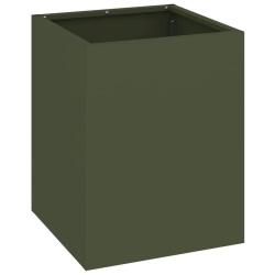 Cache-pot de jardin moderne style industriel chic 32 x 32 x 40 cm en acier vert olive 02_0052456