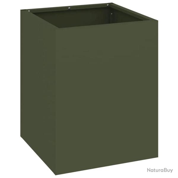 Cache-pot de jardin moderne style industriel chic 32 x 32 x 40 cm en acier vert olive 02_0052456