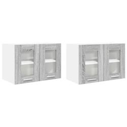 Armoire suspendue moderne avec 2 portes rangement pratique 60 x 31 x 40 cm en bois d'ing&eacute;nierie gri