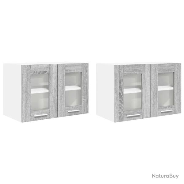Armoire suspendue moderne avec 2 portes rangement pratique 60 x 31 x 40 cm en bois d'ing�nierie gri