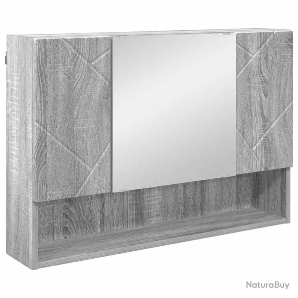 Armoire miroir moderne pratique rangement salle de bain 80 x 17 x 55 cm en bois d'ing�nierie gris s
