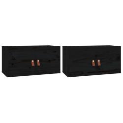 Lot de 2 armoires murales rangement noir 60 x 30 x 30 cm en bois de pin massif 02_0048378
