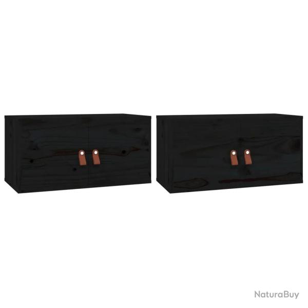 Lot de 2 armoires murales rangement noir 60 x 30 x 30 cm en bois de pin massif 02_0048378