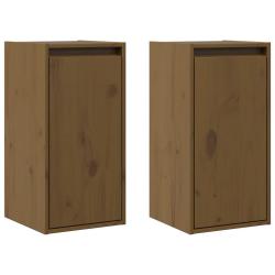 Lot de 2 armoires murales pratiques d&eacute;coratives 30 x 30 x 60 cm en bois de pin massif marron miel 0