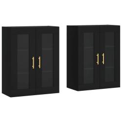 Lot de 2 armoires murales design pratique rangement 69,5 x 34 x 90 cm en bois d'ing&eacute;nierie noir 02_