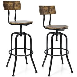 Lot de 2 tabourets de bar r&eacute;glables hauteur 69 &agrave; 76 cm avec dossier ergonomique style industriel en