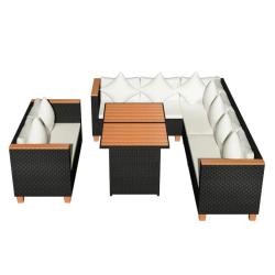 Salon de jardin meuble d'ext&eacute;rieur ensemble de mobilier 5 pi&egrave;ces avec coussins r&eacute;sine tress&eacute;e noir