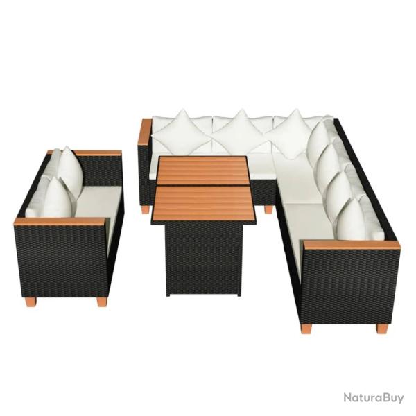 Salon de jardin meuble d'ext�rieur ensemble de mobilier 5 pi�ces avec coussins r�sine tress�e noir