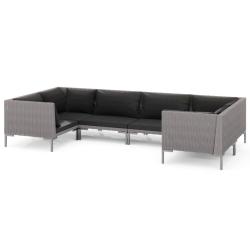 Salon de jardin meuble d'ext&eacute;rieur ensemble de mobilier 6 pi&egrave;ces avec coussins r&eacute;sine tress&eacute;e gris