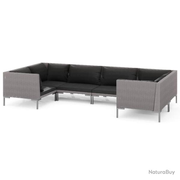 Salon de jardin meuble d'ext�rieur ensemble de mobilier 6 pi�ces avec coussins r�sine tress�e gris