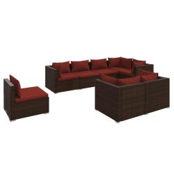 Salon de jardin meuble d'ext&eacute;rieur ensemble de mobilier 8 pi&egrave;ces avec coussins r&eacute;sine tress&eacute;e marro