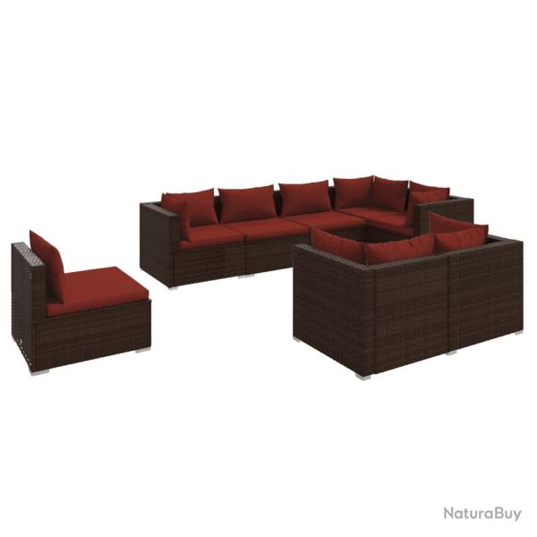 Salon de jardin meuble d'ext�rieur ensemble de mobilier 8 pi�ces avec coussins r�sine tress�e marro