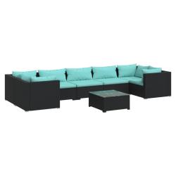 Salon de jardin meuble d'ext&eacute;rieur ensemble de mobilier 8 pi&egrave;ces avec coussins r&eacute;sine tress&eacute;e noir