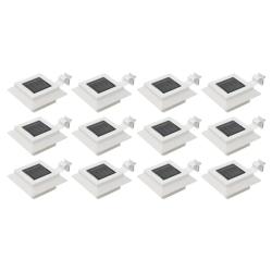 Lot de 12 lampes solaires &agrave; LED carr&eacute;es &eacute;clairage ext&eacute;rieur 12 x 6,5 cm en plastique blanc 02_00463