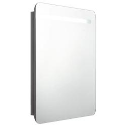 Armoire de salle de bain &agrave; miroir LED avec deux &eacute;tag&egrave;res 60 x 11 x 80 cm en MDF gris brillant 02_00
