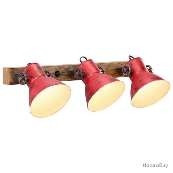 Lampe murale industrielle � 3 abat-jour 65 x 25 cm ambiance cosy rustique en bois de manguier rouge