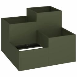 Cache-pot de jardin rectangulaire moderne 80 x 80 x 60 cm finition mate en acier vert olive 02_0052