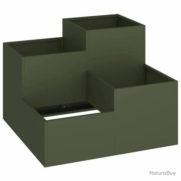Cache-pot de jardin rectangulaire moderne 80 x 80 x 60 cm finition mate en acier vert olive 02_0052
