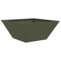 Cache-pot de jardin moderne trap&eacute;zo&iuml;dal 35 x 35 x 15 cm pour entretien minimal en acier vert olive
