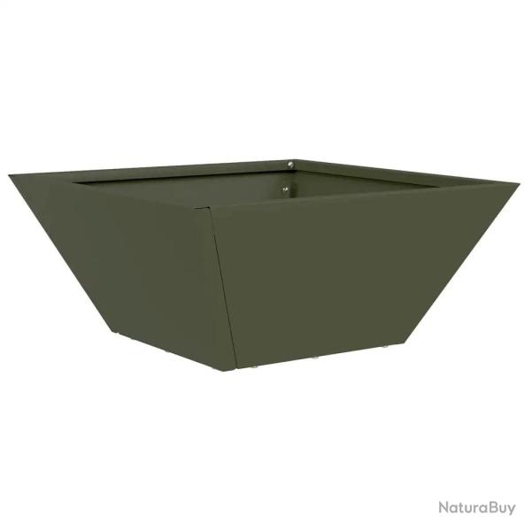 Cache-pot de jardin moderne trap�zo�dal 35 x 35 x 15 cm pour entretien minimal en acier vert olive
