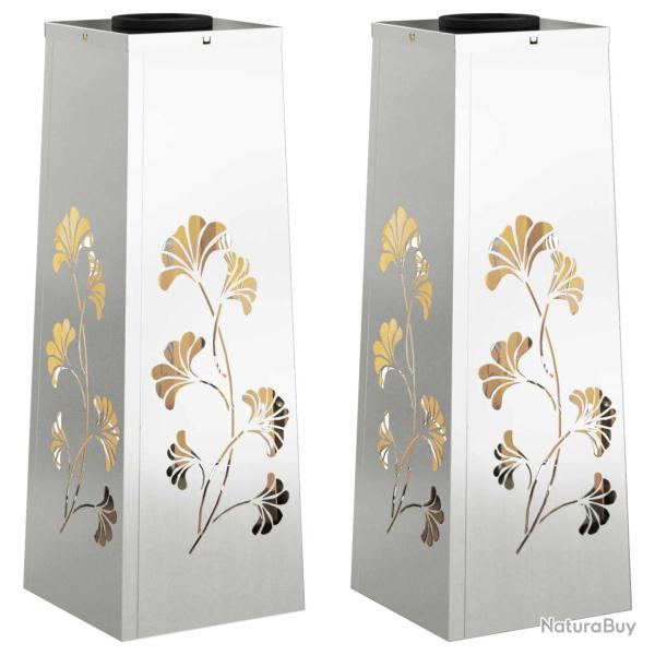 Lot de 2 lampes de chemin LED solaire design moderne jardin 18 x 18 x 50 cm en acier rouill� 02_005