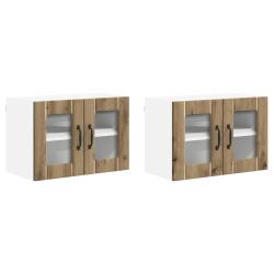 Lot de 2 armoires murales cuisine moderne &eacute;pur&eacute;e 60 x 31 x 40 cm en bois d'ing&eacute;nierie ch&ecirc;ne artisan