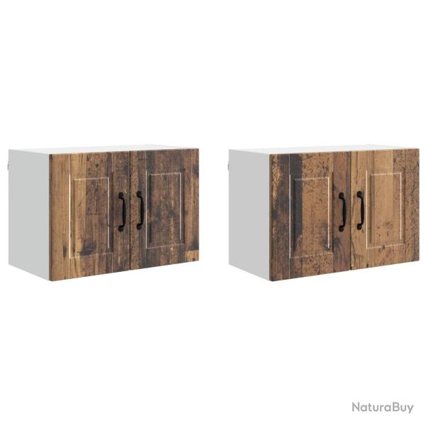 Lot de 2 armoires murales de cuisine en bois ancien 60 x 31 x 40 cm avec �tag�res modernes et desig
