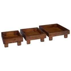 Lot de 3 supports de plantes rustiques jardin ext&eacute;rieur 35 x 35 x 12 cm finition textur&eacute;e en bois a